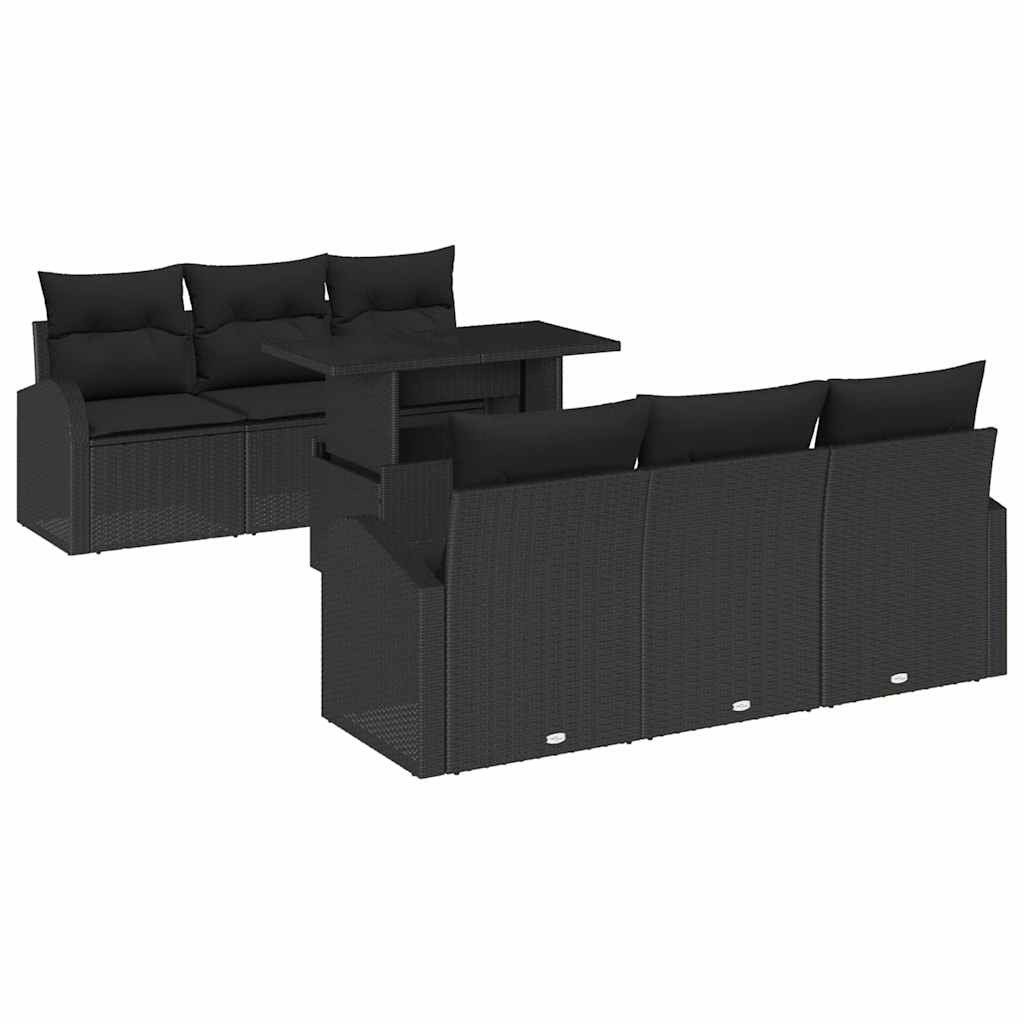 Havesofa Sæt med pude 7 pcs Sort Poly rattan