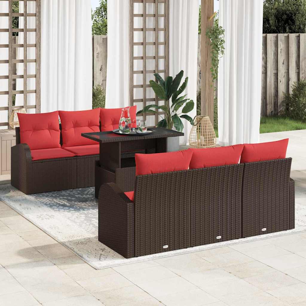 Havesofa Sæt med pude 7 pcs Brun Poly rattan