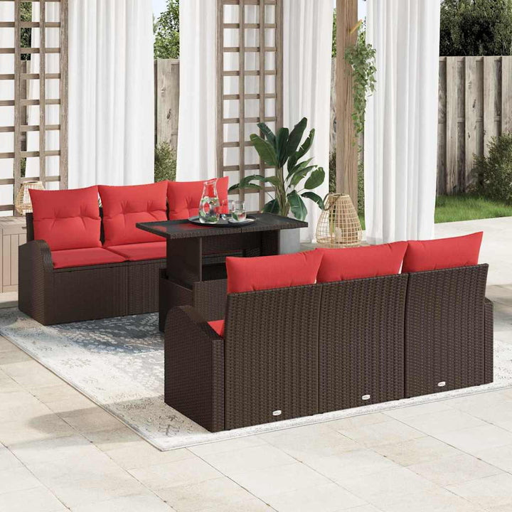 Havesofa Sæt med pude 7 pcs Brun Poly rattan