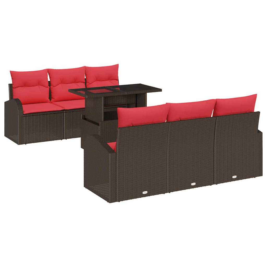 Havesofa Sæt med pude 7 pcs Brun Poly rattan