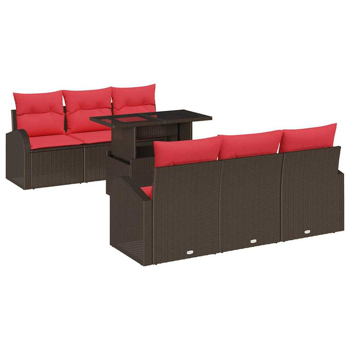 Havesofa Sæt med pude 7 pcs Brun Poly rattan