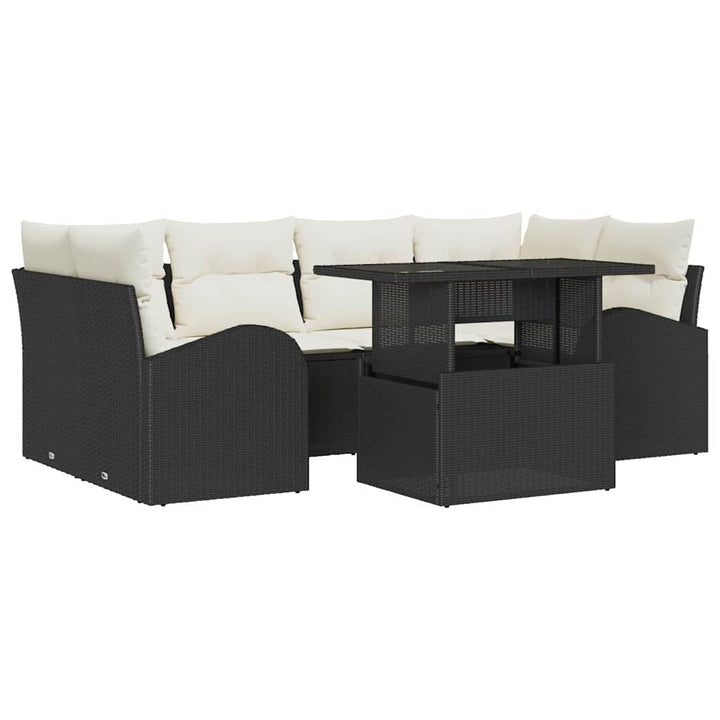 Havesofa Sæt med pude 7 pcs Sort Poly rattan