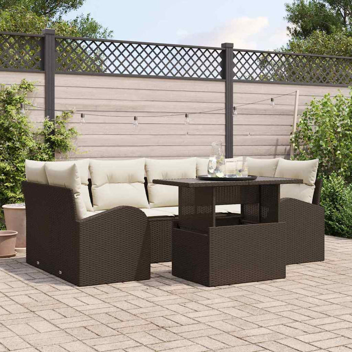 Havesofa Sæt med pude 7 pcs Brun Poly rattan