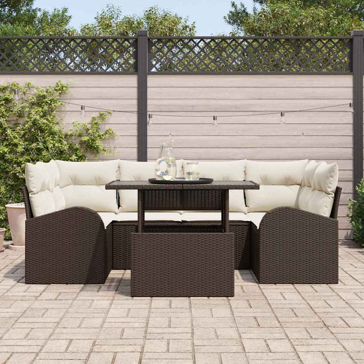 Havesofa Sæt med pude 7 pcs Brun Poly rattan