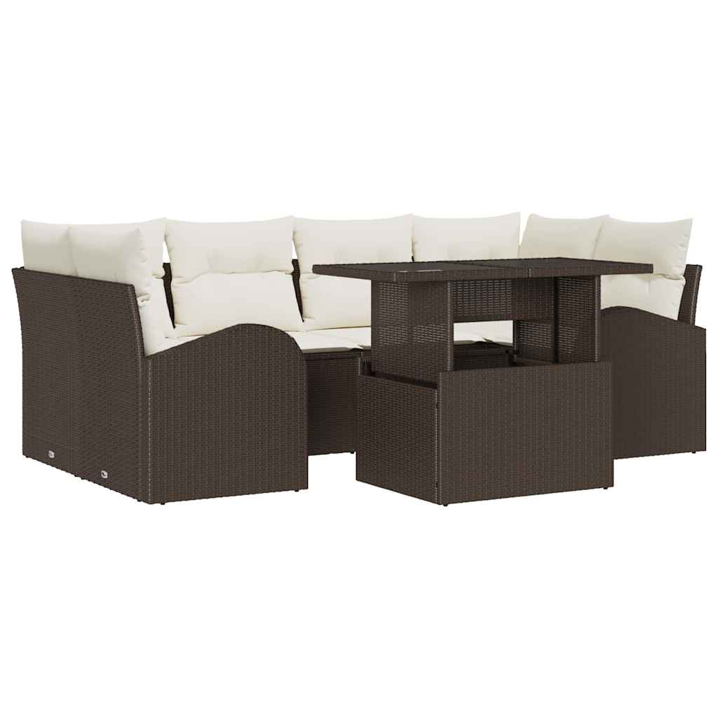 Havesofa Sæt med pude 7 pcs Brun Poly rattan