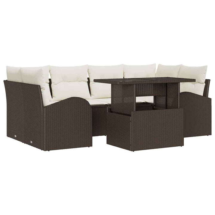 Havesofa Sæt med pude 7 pcs Brun Poly rattan