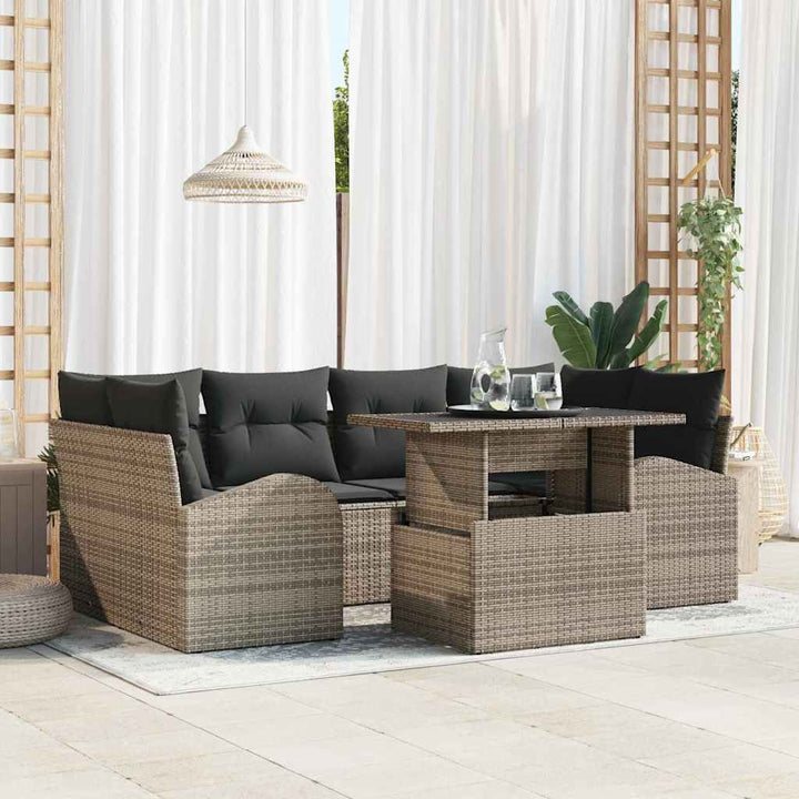 Havesofa Sæt med pude 7 pcs Grå Poly rattan
