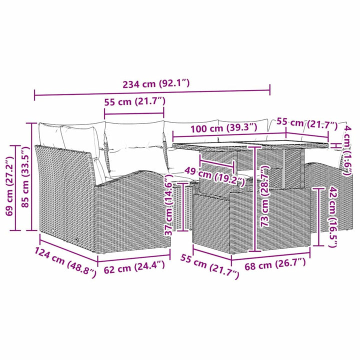 Havesofa Sæt med pude 7 pcs Grå Poly rattan