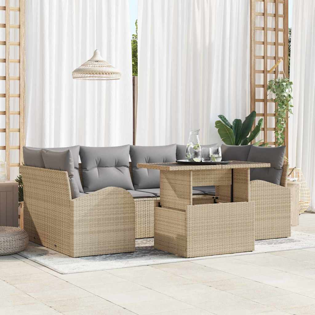 Havesofa Sæt med pude 7 pcs Beige Poly rattan