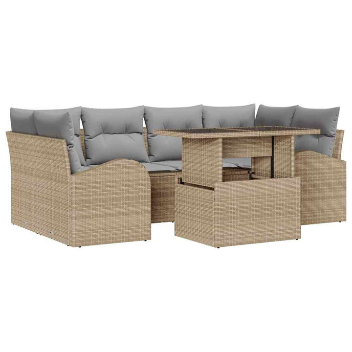 Havesofa Sæt med pude 7 pcs Beige Poly rattan