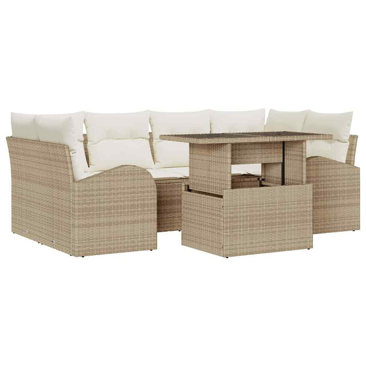 Havesofa Sæt med pude 7 pcs Beige Poly rattan