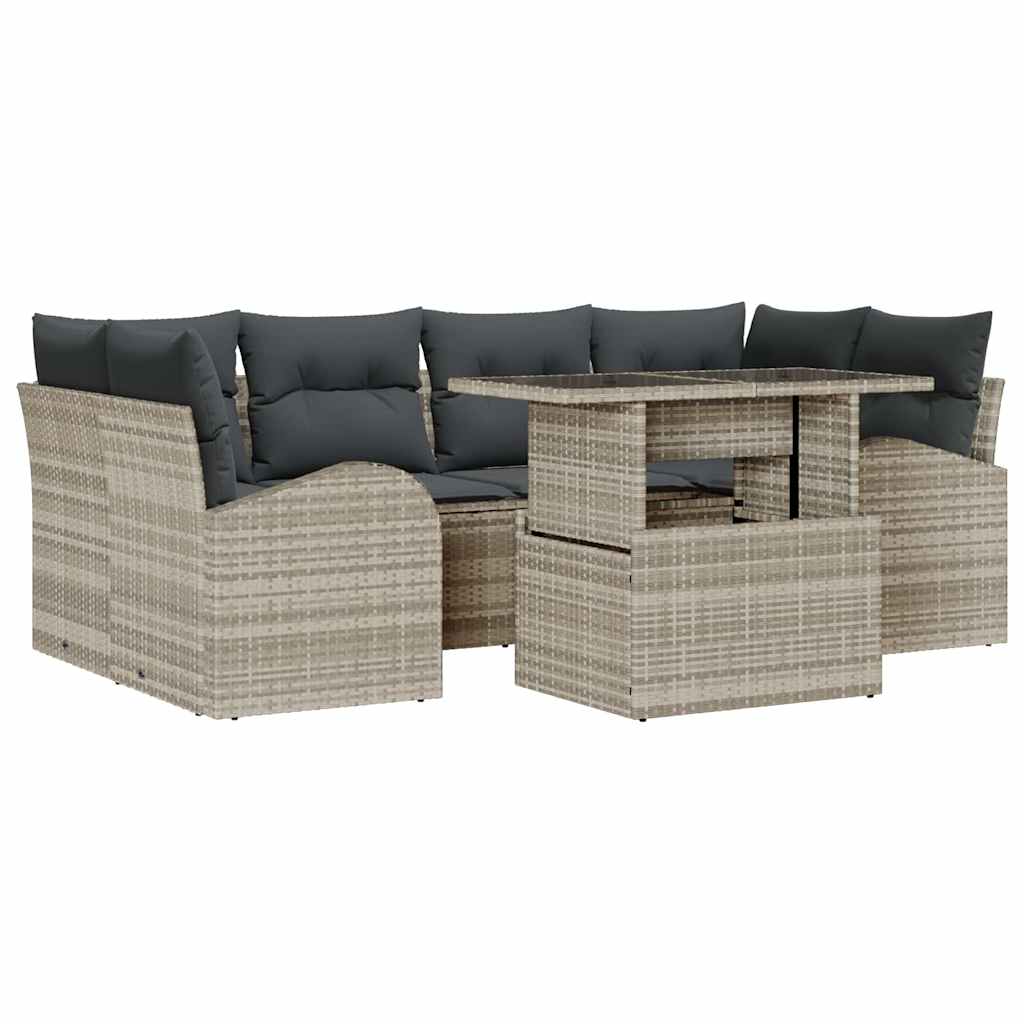 Havesofa Sæt med pude 7 pcs Lysegrå Poly rattan