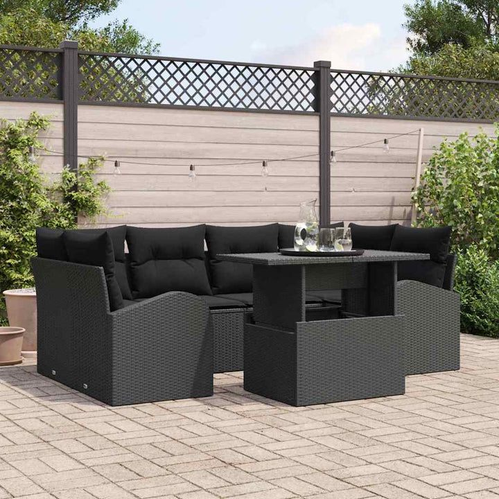 Havesofa Sæt med pude 7 pcs Sort Poly rattan