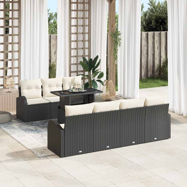 Havesofa Sæt med pude 8 pcs Sort Poly rattan