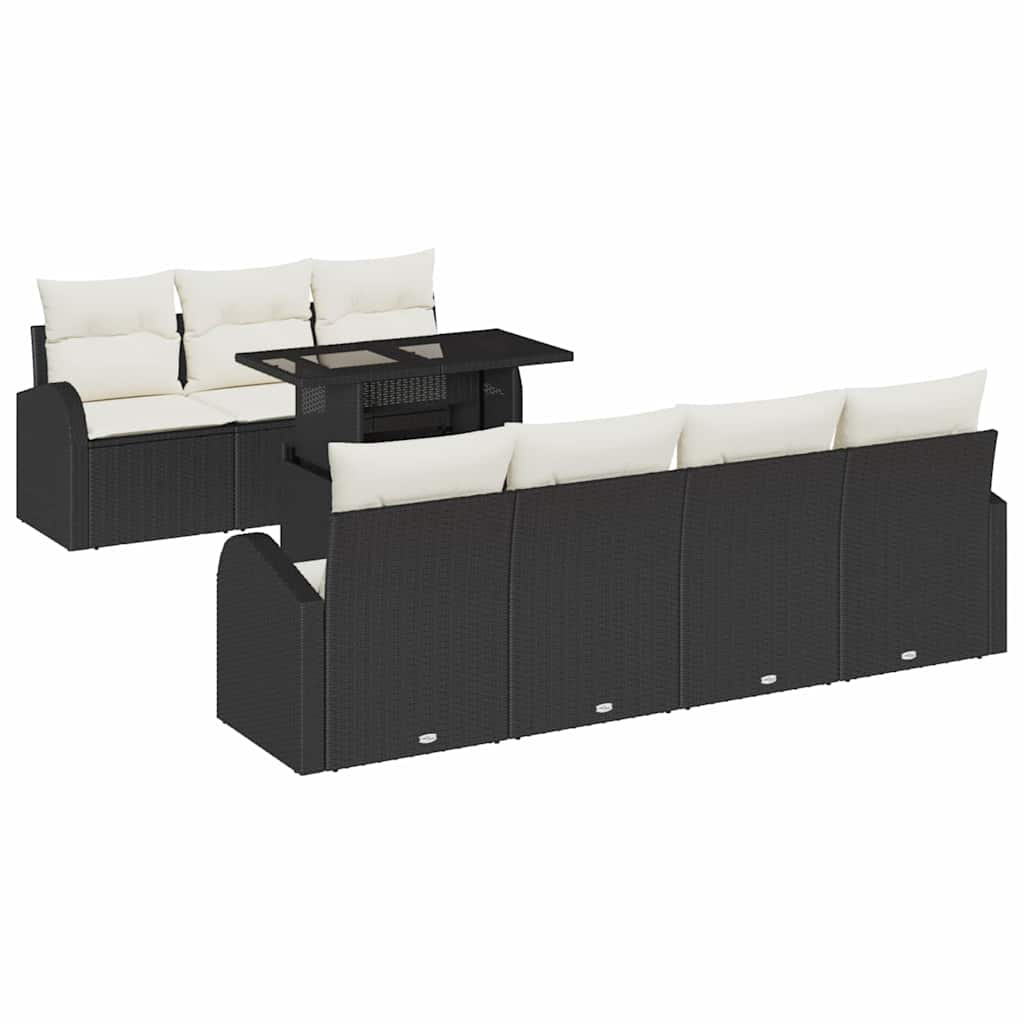 Havesofa Sæt med pude 8 pcs Sort Poly rattan
