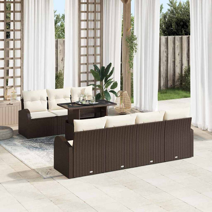 Havesofa Sæt med pude 8 pcs Brun Poly rattan