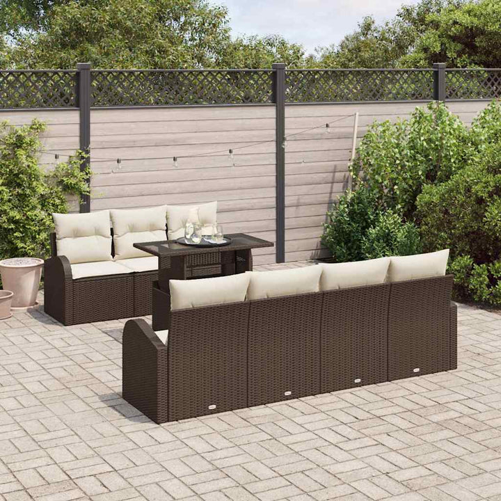 Havesofa Sæt med pude 8 pcs Brun Poly rattan