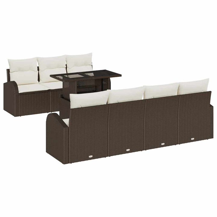 Havesofa Sæt med pude 8 pcs Brun Poly rattan