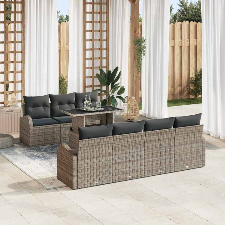 Havesofa Sæt med pude 8 pcs Grå Poly rattan