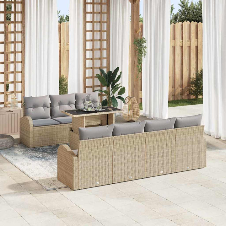 Havesofa Sæt med pude 8 pcs Beige Poly rattan