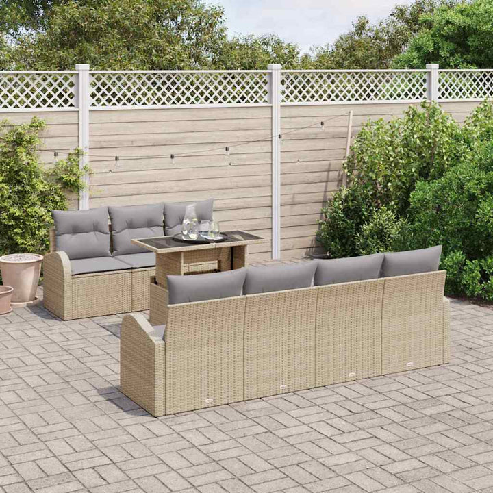 Havesofa Sæt med pude 8 pcs Beige Poly rattan