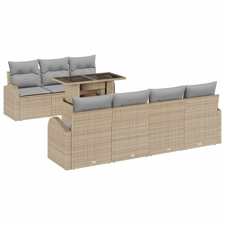 Havesofa Sæt med pude 8 pcs Beige Poly rattan