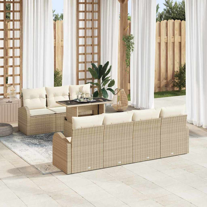 Havesofa Sæt med pude 8 pcs Beige Poly rattan