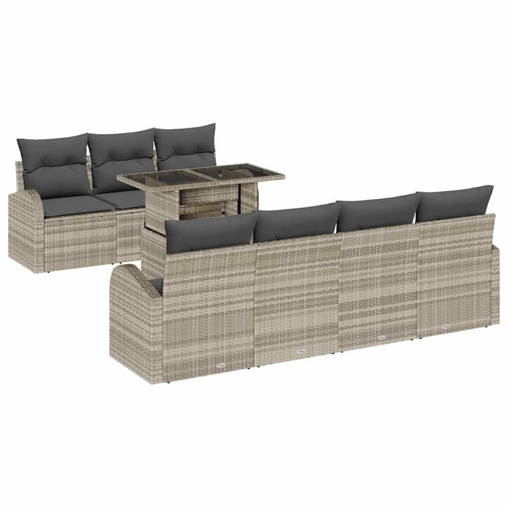 Havesofa Sæt med pude 8 pcs Lysegrå Poly rattan