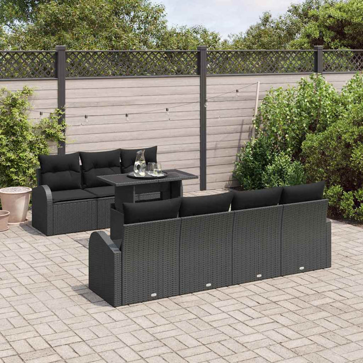 Havesofa Sæt med pude 8 pcs Sort Poly rattan
