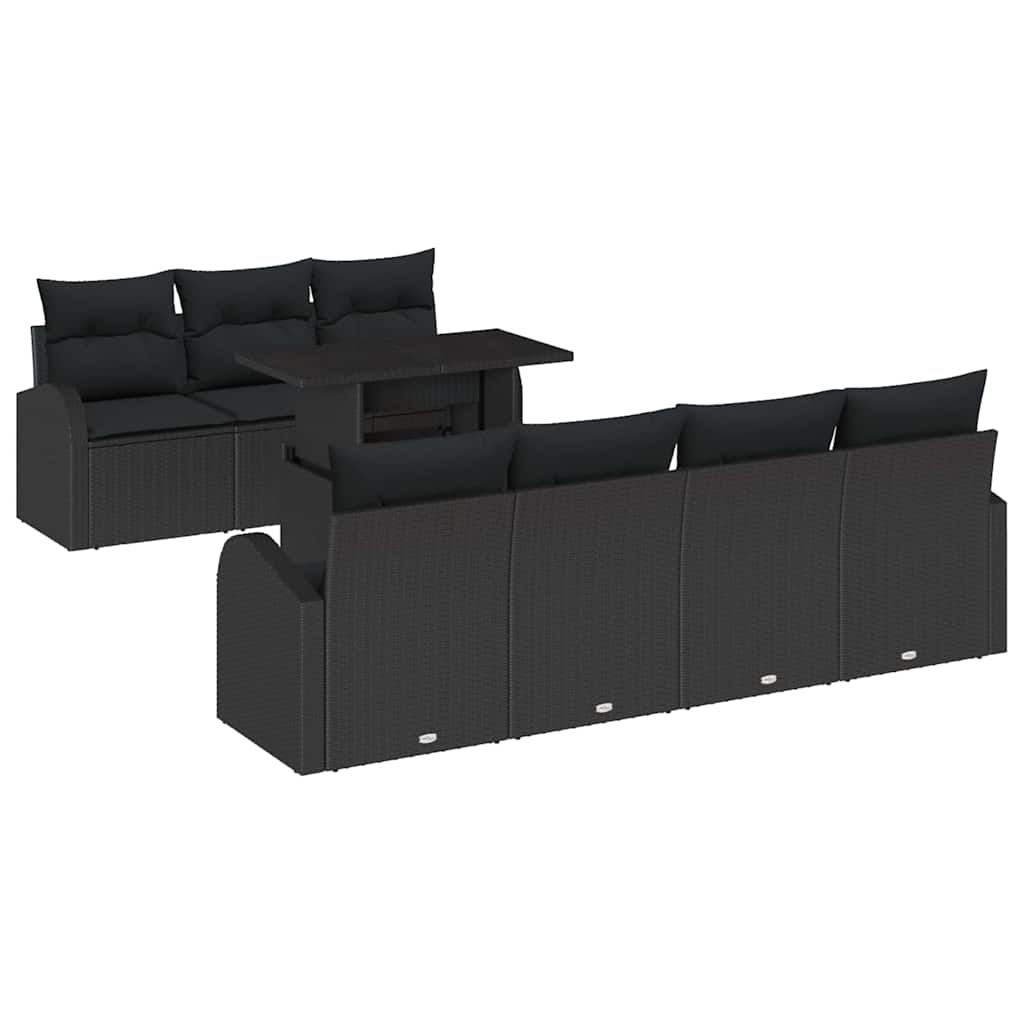 Havesofa Sæt med pude 8 pcs Sort Poly rattan