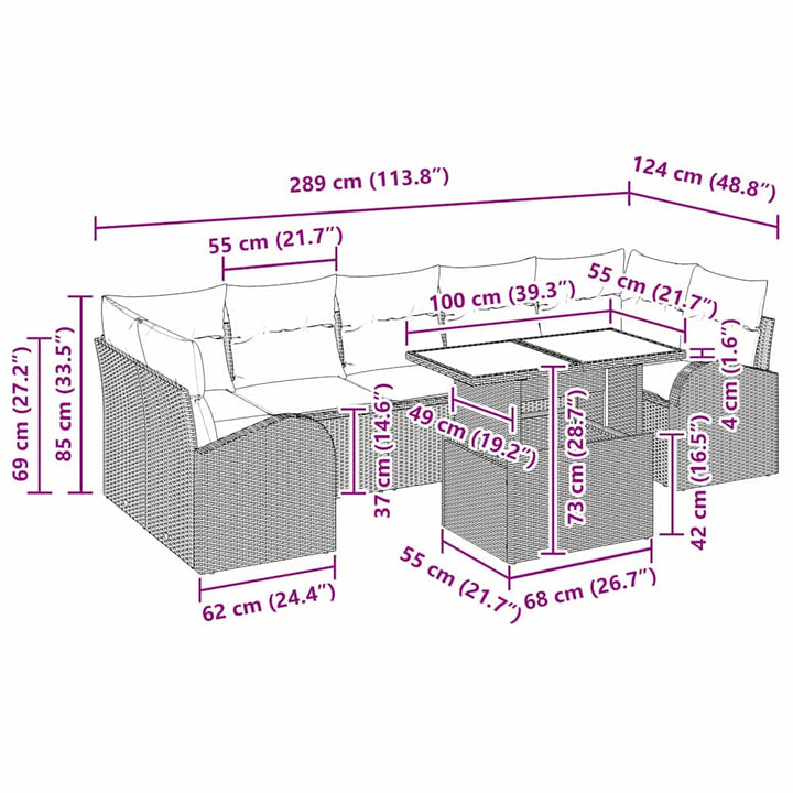 Havesofa Sæt 8 stk. Sort polyrattan