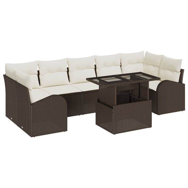 Havesofa Sæt med pude 8 pcs Brun Poly rattan