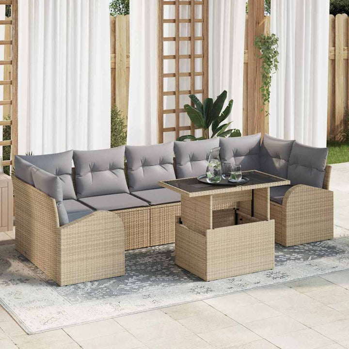 Havesofa Sæt med pude 8 pcs Beige Poly rattan