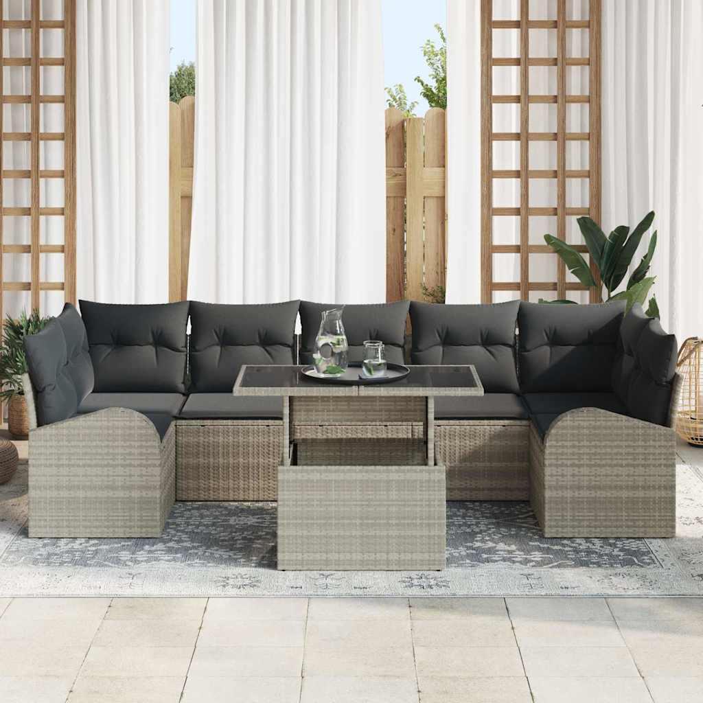 Havesofa Sæt med pude 8 pcs Lysegrå Poly rattan