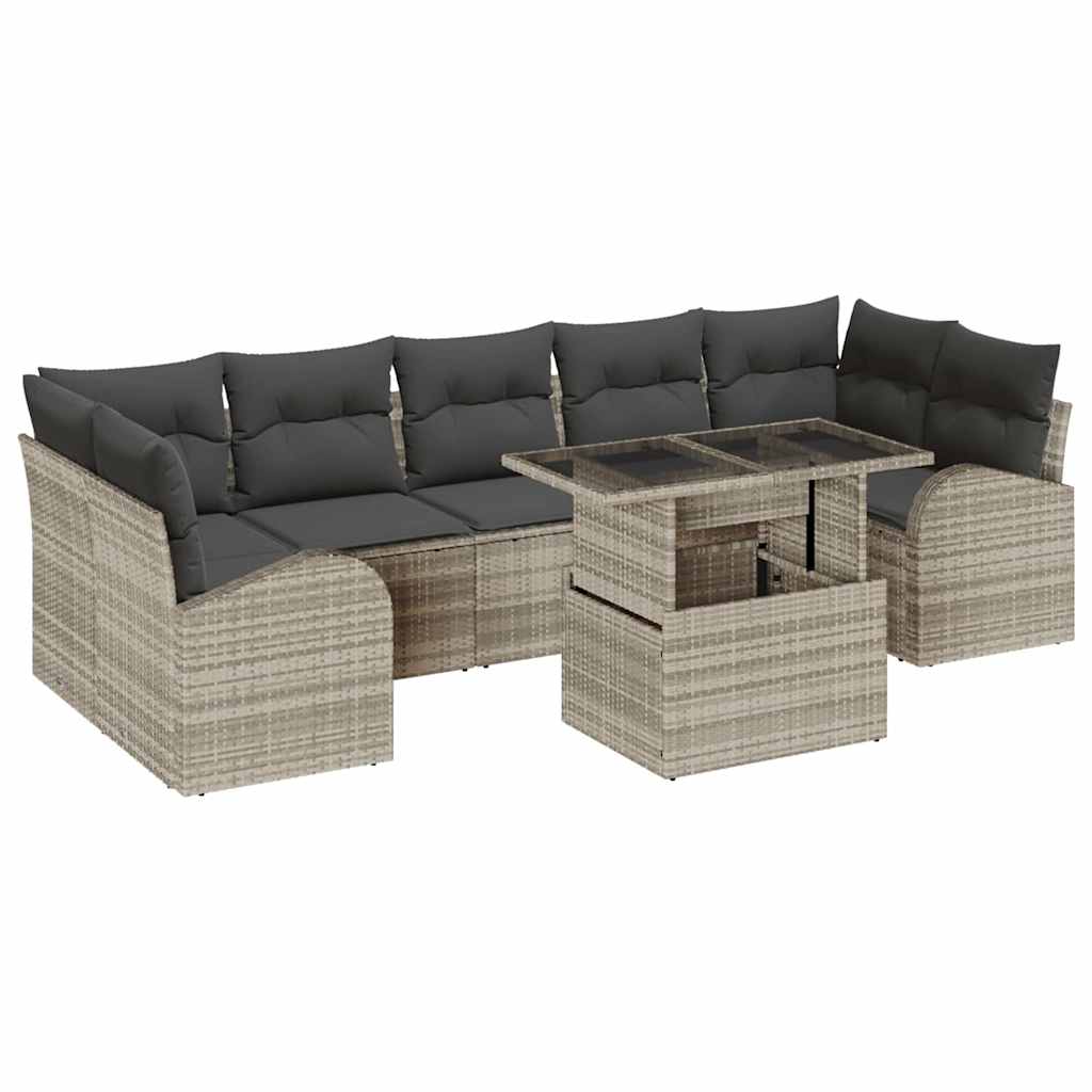 Havesofa Sæt med pude 8 pcs Lysegrå Poly rattan