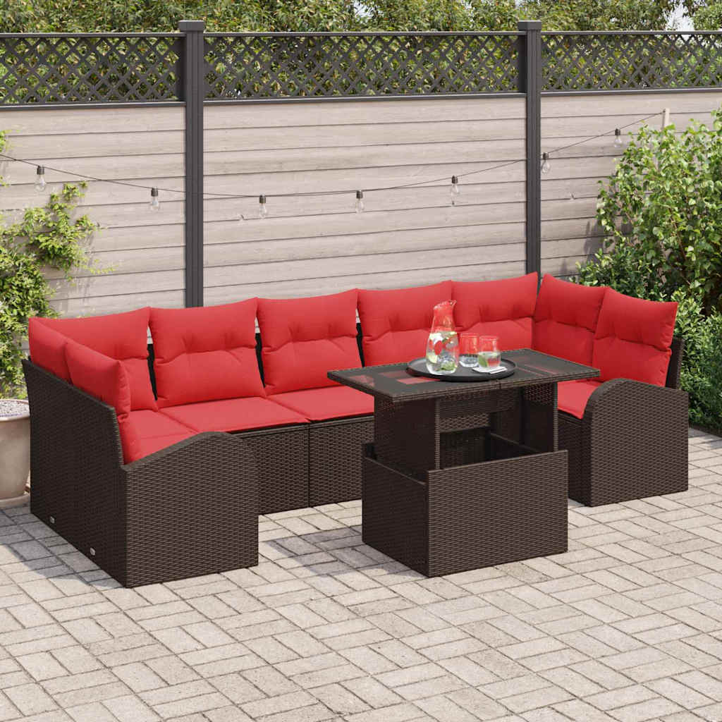 Havesofa Sæt med opbevaring 8 pcs Brun polyrattan