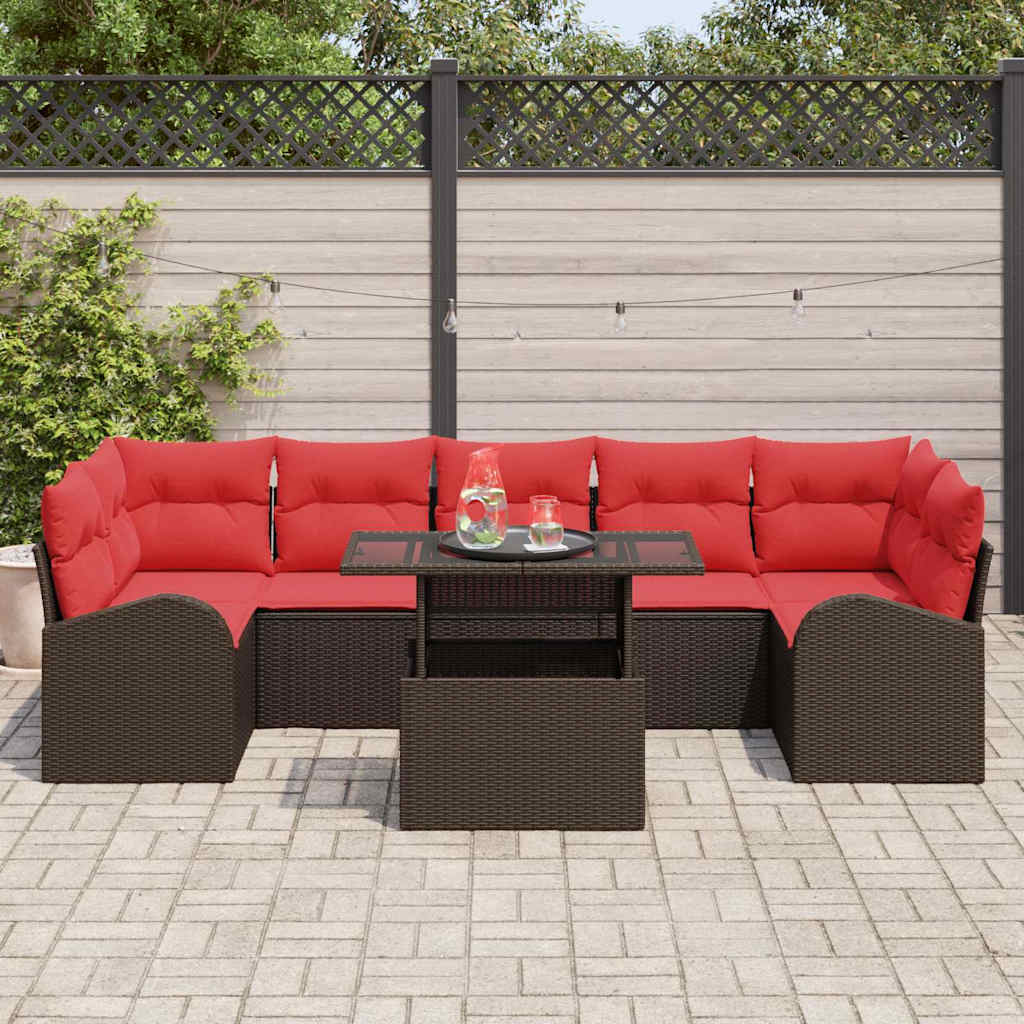 Havesofa Sæt med opbevaring 8 pcs Brun polyrattan