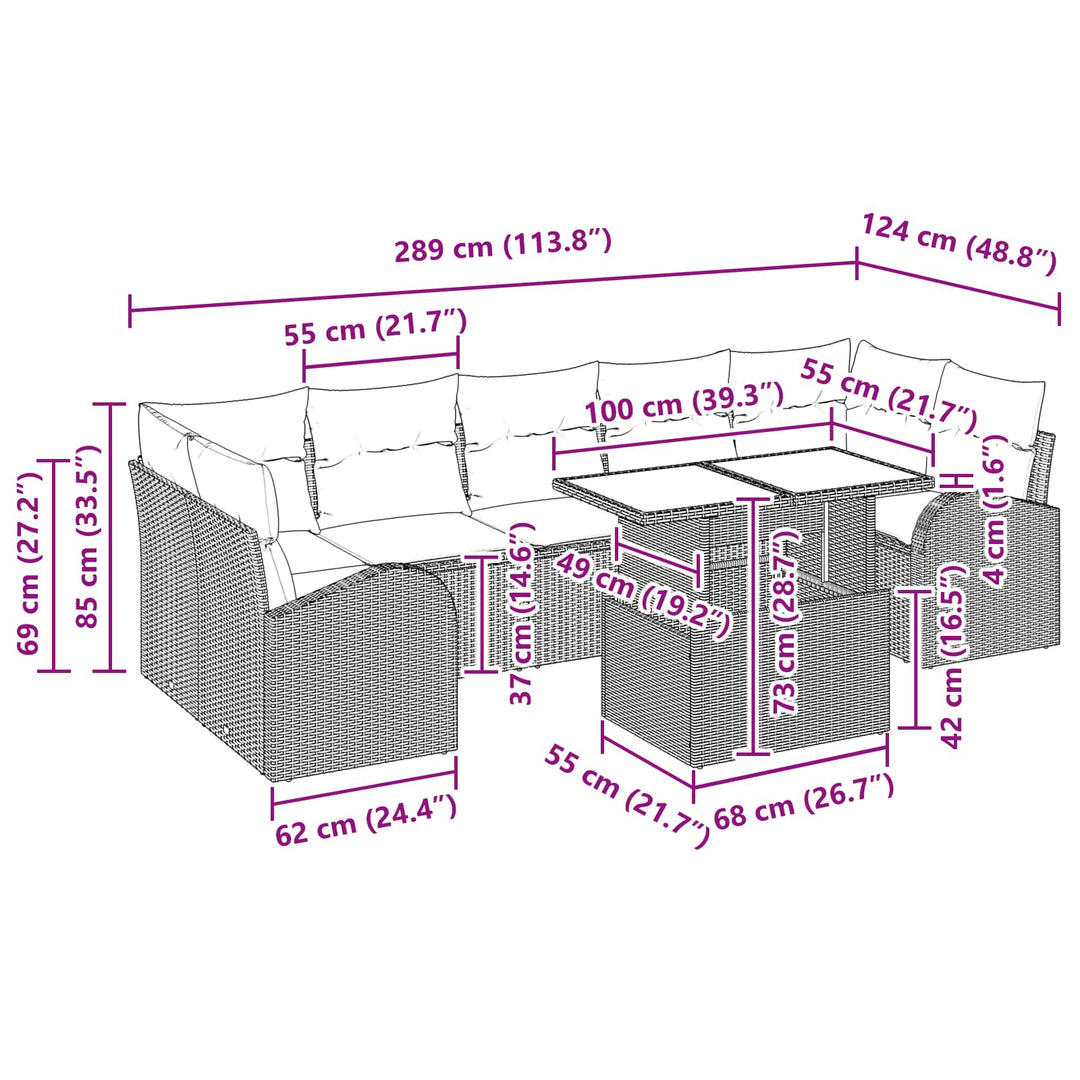 Havesofa Sæt med opbevaring 8 pcs Brun polyrattan