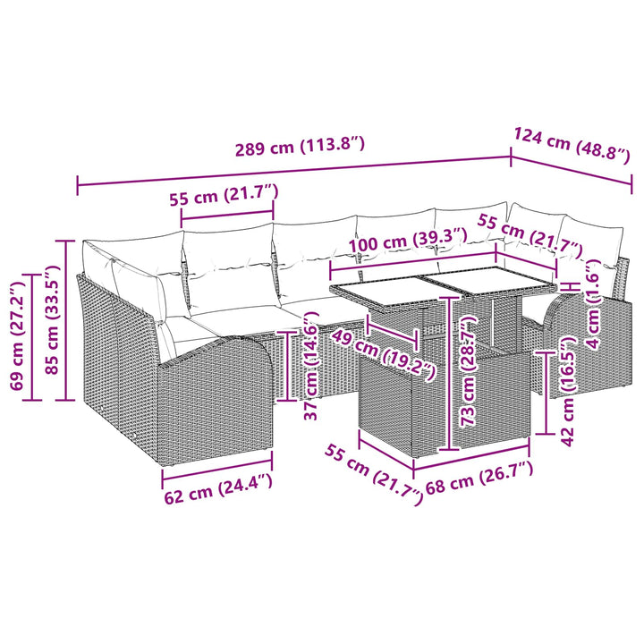 Havesofa Sæt med opbevaring 8 pcs Brun polyrattan