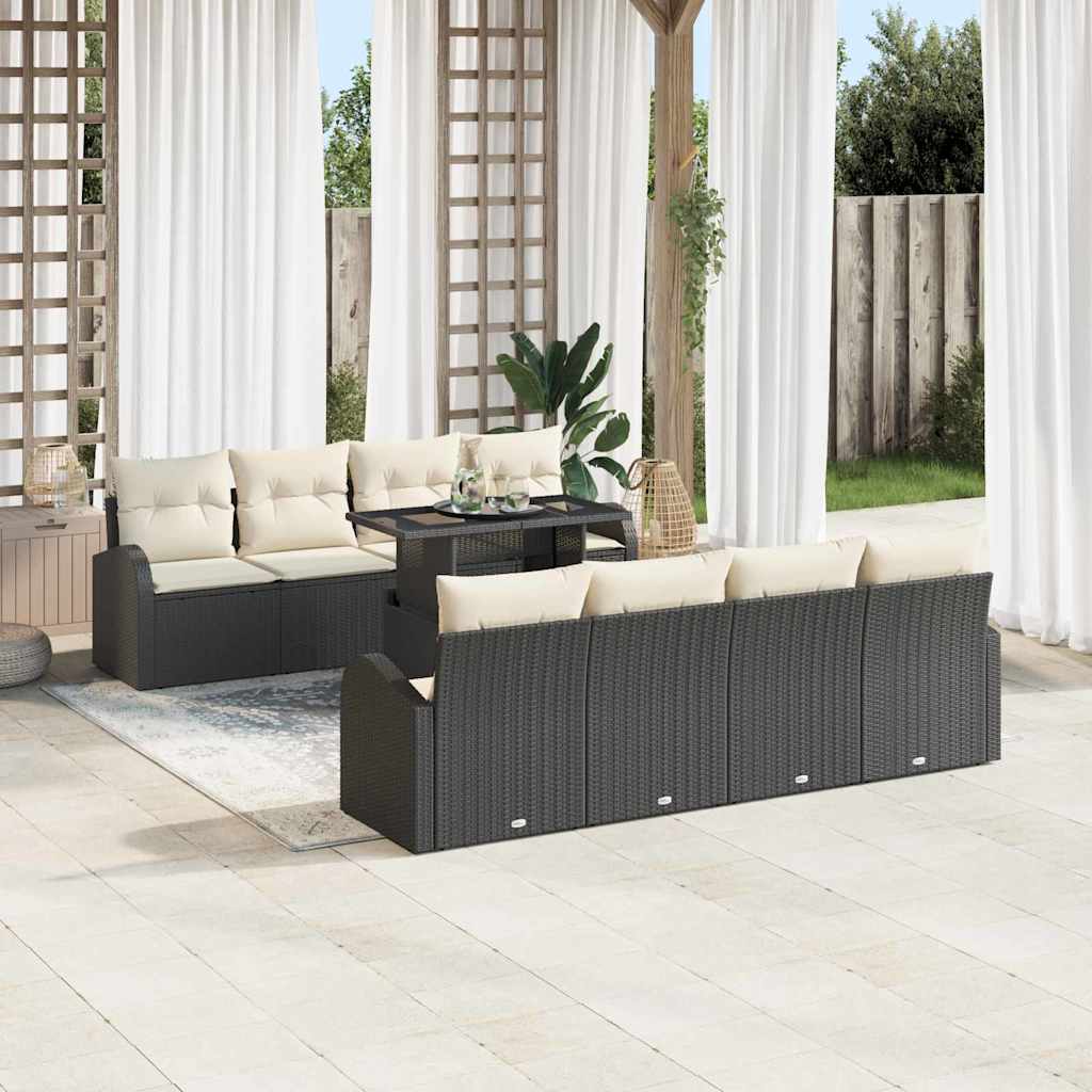 Havesofa Sæt med pude 7 pcs Sort Poly rattan