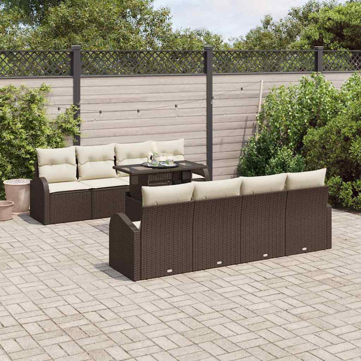 Havesofa Sæt med pude 7 pcs Brun Poly rattan