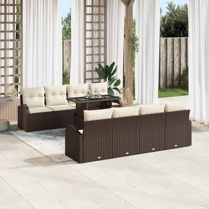 Havesofa Sæt med pude 7 pcs Brun Poly rattan