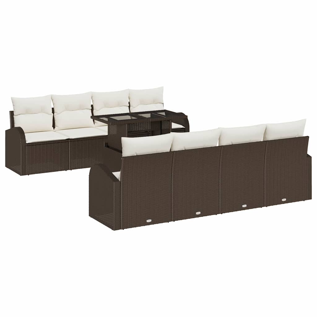 Havesofa Sæt med pude 7 pcs Brun Poly rattan