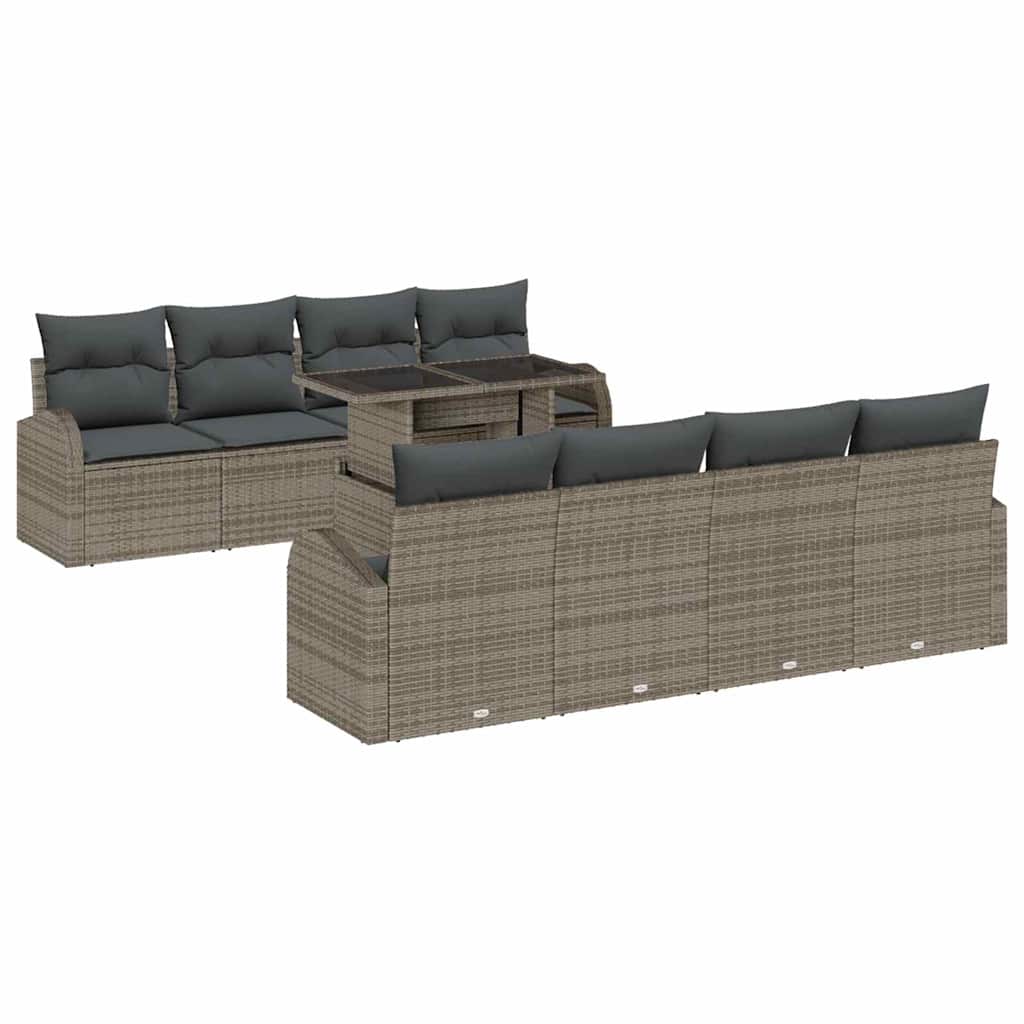 Havesofa Sæt med opbevaring 9 pcs Grå polyrattan