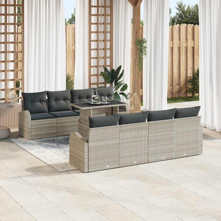 Havesofa Sæt med opbevaring 9 pcs Lysegrå polyrattan