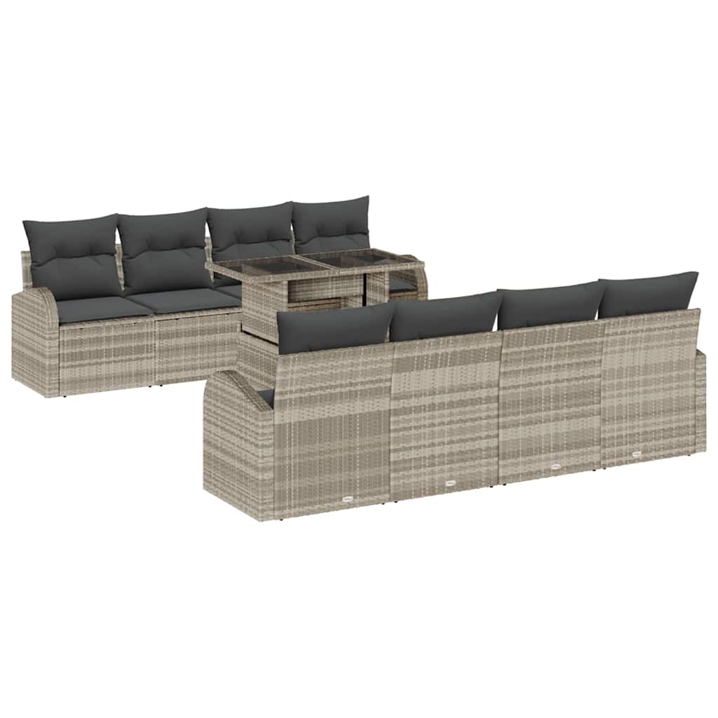 Havesofa Sæt med opbevaring 9 pcs Lysegrå polyrattan