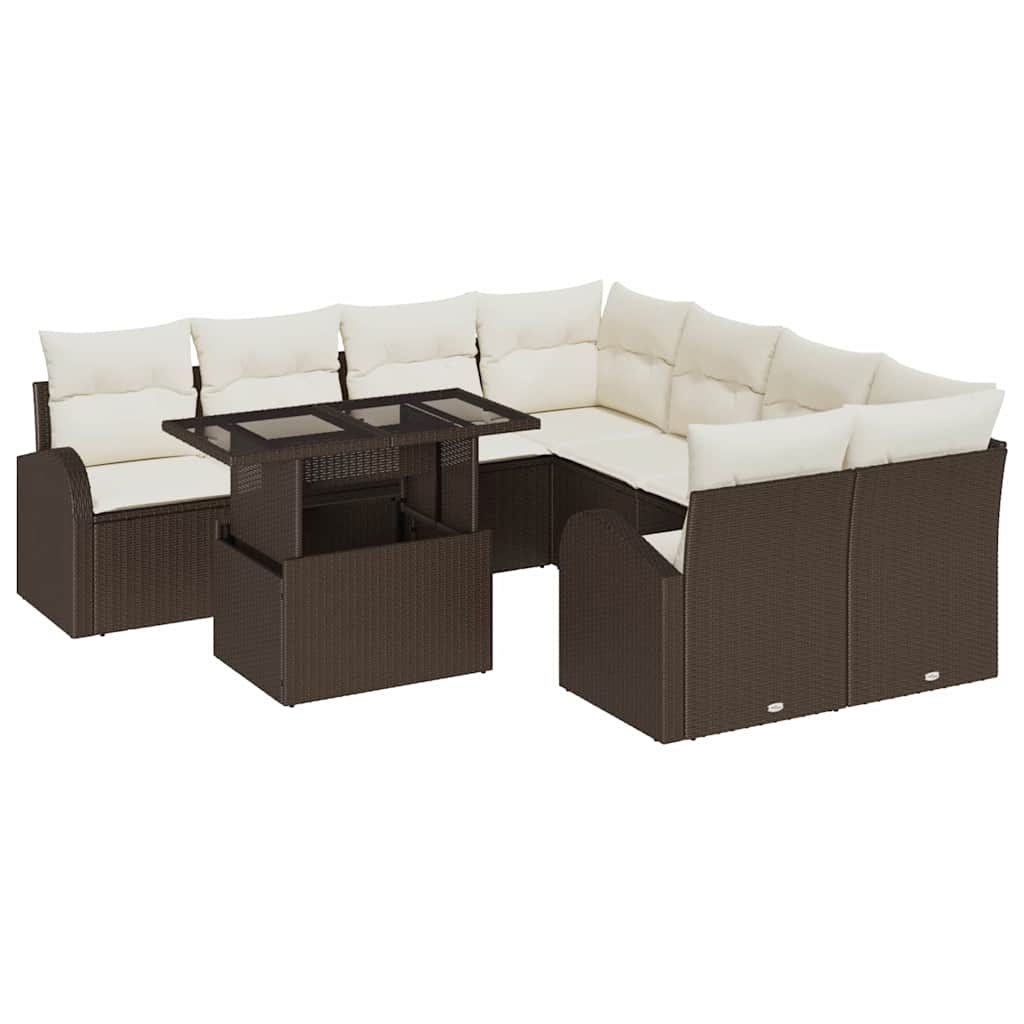 Havesofa Sæt med opbevaring 9 pcs Brun polyrattan