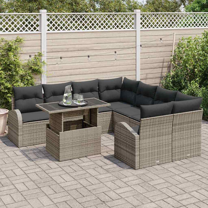 Havesofa Sæt med opbevaring 9 pcs Grå polyrattan