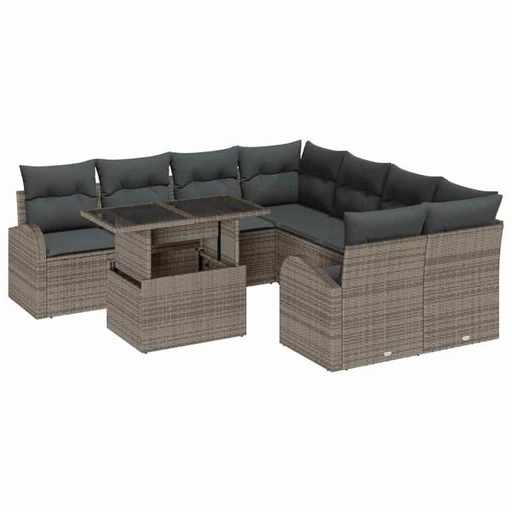 Havesofa Sæt med opbevaring 9 pcs Grå polyrattan
