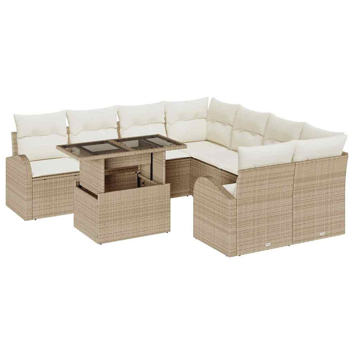 Havesofa Sæt med opbevaring 9 pcs Beige polyrattan